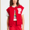Pom Amsterdam Gilet Baseball chili red – varsity gilet voor dames