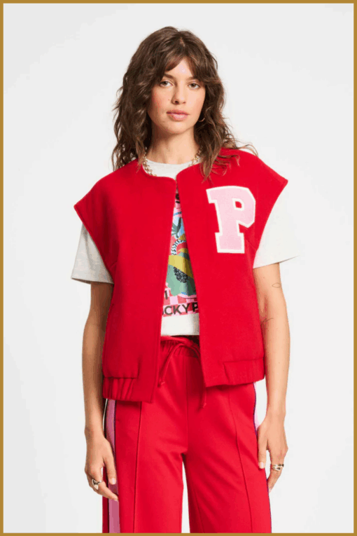 Pom Amsterdam Gilet Baseball chili red – varsity gilet voor dames