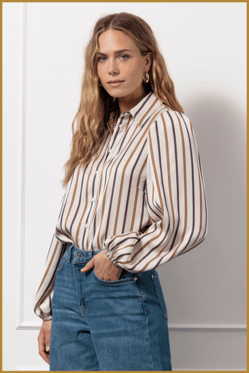 STUDIO ANNELOES-Lina stripe blouse caramel-STU250068