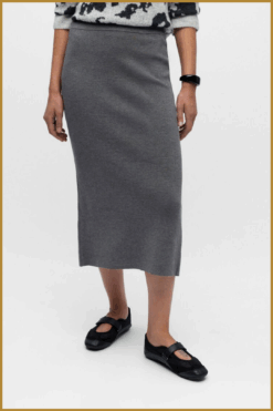 Object gebreide maxi rok met elastische taille grey melange – Object Rok in grey melange
