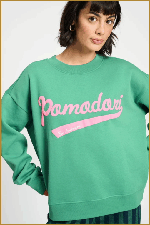 POM Amsterdam sweater Pomodori Pine groen – dames sweater van biokatoen