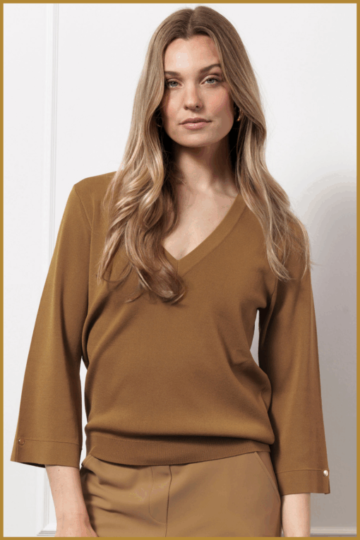 STUDIO ANNELOES Linay 3/4 sleeve pullovercaramel-STU250072