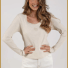 Nukus Lilia top LS Rib wit – ribgebreide dames top met ronde hals