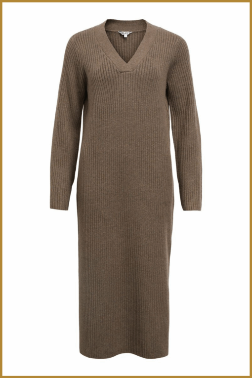 OBJECT- OBJELVA L/S RE V-NECK KNIT DRESS bruin-OBJ250052