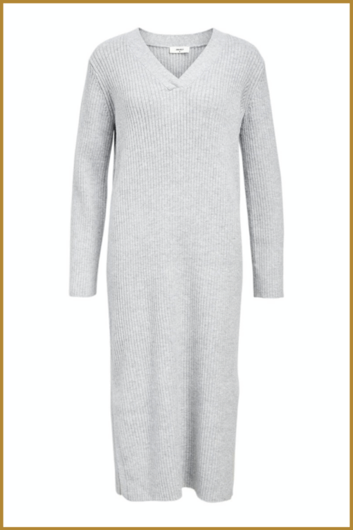 OBJECT- OBJELVA L/S RE V-NECK KNIT DRESS grijs-OBJ250053