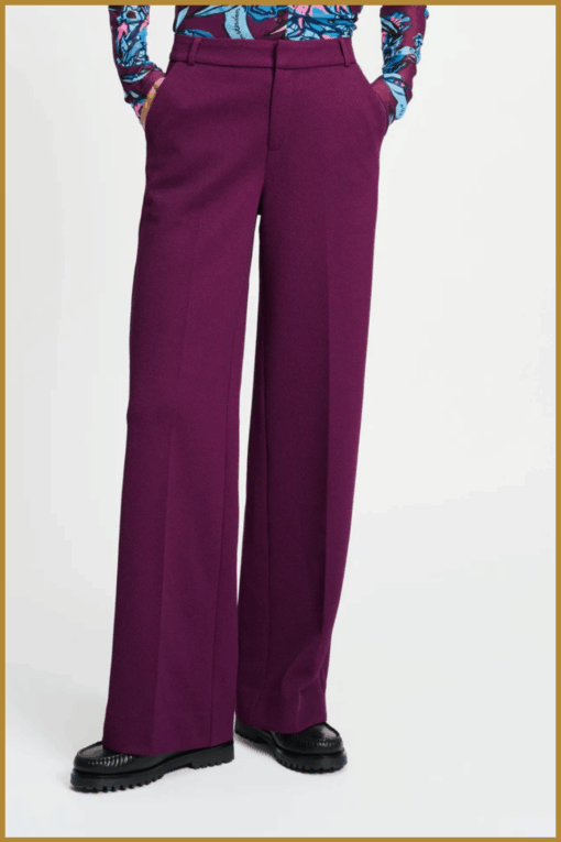 Pom Amsterdam Broek Lara Plum Paars – dames pantalon met wijde pijpen