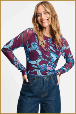 Pom Amsterdam Top Mystic Dinner Multi – Pom Amsterdam dames top in paarse bloemenprint