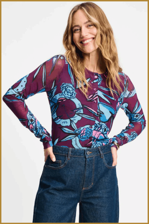 Pom Amsterdam Top Mystic Dinner Multi – Pom Amsterdam dames top in paarse bloemenprint