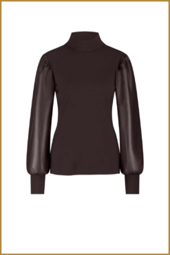 Alternative view of STUDIO ANNELOES-Noortje faux leather top espresso-STU250102