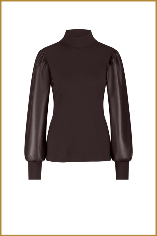 STUDIO ANNELOES-Noortje faux leather top espresso-STU250102 - Afbeelding 2