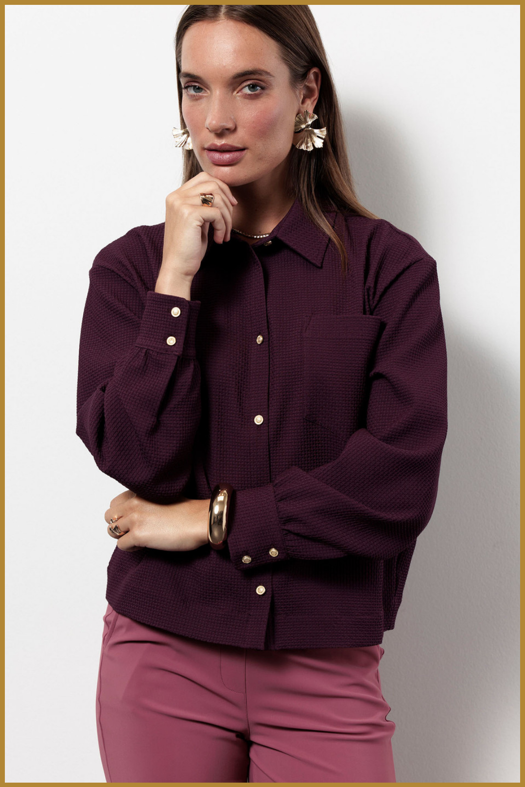 STUDIO ANNELOES-Melani waffle blouse blackberry-STU250107 STUDIO ANNELOES-Melani waffle blouse blackberry-STU250107