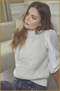 CO COUTURE- RowCC Cable Knit Top ivory-COC250041