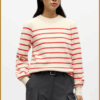 OBJECT- OBJREYNARD L/S pointsetta-OBJ260003 Object trui met ballonmouw wit met rood dames – gestreepte trui Object